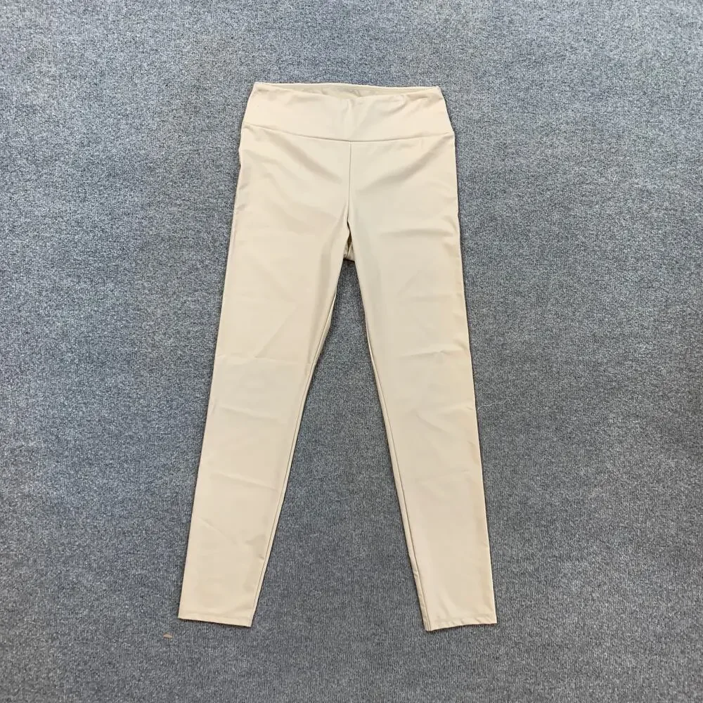 Calzedonia Leggings Womens S Small Cream Faux Leather High Waisted Crop Pull On